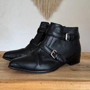 Tabitha Simmons Windle Black Leather Pointy Toe Silver Buckle  Ankle Boot Size 8